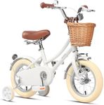 Glerc 12 Inch Kids Girls Bike for 3 4 5 Years Old Little Girls Retro Vintage Style Bicycles with Basket,Stabilisers and Bell,Color White