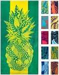 Nova Blue Pineapple Beach Towel – Yellow and Green with A Tropical Design, Extra Large, XL (34”X 63”) Tropical Fruit, Yellow Beach Towel with Unique Design Made from 100% Cotton