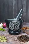 Mortar & Pestles - Guacamole Bowls - 4 Inch Black Marble Pill Crusher, Spice Grinder, Herb Bowl Use for Kitchen Cooking, Garlic, Paste, Pesto, Crushing & Mashing Spices Mortar, Tree of Life Symbol