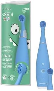 FOREO issa 4 baby – Silicone Sonic Electric Toothbrush Bundle for Babies, 2-Sided Bristles, Fun Smile Feature, Gum Massage, 12 Months of Care with Extra Brush Head, 240 Days Battery, Travel-Friendly - Bubble Blue