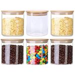 TADRUP 700ML Kitchen Storage Glass Jars with Wooden Lids - Borosilicate Glass Food Storage Containers Air Tight glass jar for Tea, Coffee, Spice, Candy (700ml Round Glass jar - Pack of 6)