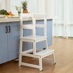 Mangohood Kitchen Step Stool for Kids and Toddlers with Safety Rail Children Standing Tower for Kitchen Counter, Mothers' Helper Kids Learning Stool, Solid Wood Construction White