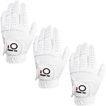 FINGER TEN Mens Golf Glove Rain Grip Value 3 Pack, White Color Left Hand Fit Right Handed Golfer, All Weather Durable Grip Size Medium (White, M)