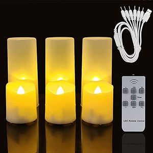 Actpe Rechargeable LED Electric Candle Light Flameless Flashing Home Dinner Decoration Christmas Wedding Birthday Party Celebration Halloween Tea Lights with Timer & Remote, Pack of 6