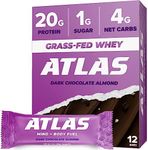 Atlas Protein Bar, 20g Protein, 1g Sugar, Clean Ingredients, Gluten Free (Dark Chocolate Almond, 12 Count (Pack of 1))