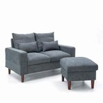 Panana 2 Seater Sofa with Footstool, Linen Fabric Love Seats Couch with 2 Free Cushions, Grey