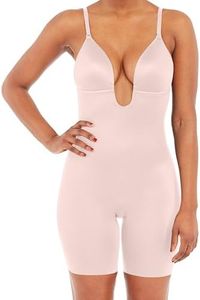 SPANXshape Suit Your Fancy Plunge Low-Back Mid-Thigh Bodysuit - Comfortable One Piece - Medium Compression - Seamless - Champagne Beige - M