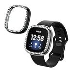 kwmobile Glitter Frame Protector Compatible with Fitbit Versa 3 / Sense Frame Protector (Set of 2) - Transparent/Black