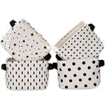 Sea Team Foldable Mini Square New Black and White Theme 100% Natural Linen & Cotton Fabric Storage Bins Storage Baskets Organizers for Shelves & Desks - Set of 4 (Black 4pcs B)