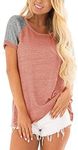 BUKINIE Women's Baseball Tee Shirt Casual Plain Raglan Short Sleeve Loose Colorblock Tshirt Tunic Tops Blouse (Pink,X-Large)