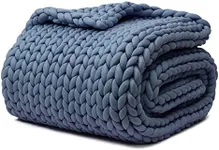 YnM Knitted Weighted Blanket, Hand Made Chunky Knit Weighted Throw Blanket for Sleep or Home Décor (Denim Blue, 80x87 Inch, 25lbs)
