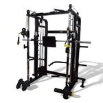 GYM24 EQUIPMENTS Sonata Functional Trainer with Smith Machine & Power Cage | 160 Kg PVC Weight Stack (80 Kg Each Side) | Commercial 12 Gauge Steel Multi Gym Equipment for Home & Gym | Whole Black