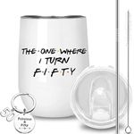 50th Birthday Gifts for Women - Wine Tumbler for Turning 50, Friends Edition Decorations for Sister, Mom, Best Friends Gifts, Daughter, Funny 50th Bday Gifts Idea (White)