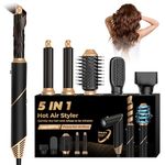 5 in 1 Hair Air Styler with Auto Curling Wands, Multi-use Ionic Hair Blow Dryer Brush Set Styling Tools Hair Styler Hot Brushes for Styling Hair Curler Hairbrushes Hairdryers Women Gifts, Black/Gold