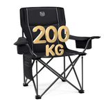 TIMBER RIDGE Camping Chairs for Adults Heavy Duty 200kg Oversized, Padded Folding Chair with Cup Holder and Cooler Bag Comfy for Outdoor Picnic Fishing Garden, Lightweight and Portable (Black- 1PC)