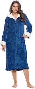 Casual Nights Women's Full Front Zip Up Plush Fleece Robe Housecoat, Blue Berry, Small