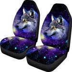 Dolyues Purple Star Wolf Animal Printed Seat Covers for Cars, Starry Sky Wolf Universal Automobiles Accessories Durable Non Slip Car Front Seat Cover Protector Decor