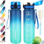 Gobravio Water Bottle 1L BPA Free Sports Drink Bottle Dishwasher Safe Canteen Bottle Leakproof Motivational Water Bottle with Time Markings