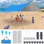 WADEO Large 12x12FT Camping Tarp, Waterproof Tarp with Heavy-Duty Fabric & Tarp Poles, Tent Tarp For Camping, Hiking, Comes with 8 Sandbags and 2 Poles, Easy to Set Up (Blue)