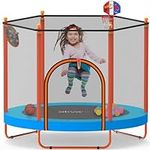 Ativafit 60'' Rebounder Trampoline Indoor Outdoor for Kids Ages 1-8, 5 FT Recreational Toddler Trampoline with Safety Enclosure Net Gifts with Basketball Hoop Dartboard Ocean Ball for Fun