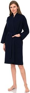 TowelSelections Women's Robe, Kimono Waffle Spa Bathrobe Medium/Large Navy