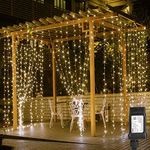 LE LED Curtain Lights, 306 LEDs 9.8 x 9.8 ft Fairy Lights Plug in, 8 Lighting Modes String Lights Indoor, Outdoor Patio Twinkle Lights for Bedroom Party Christmas Wedding Decoration, Warm White