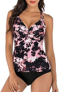 HAIVIDO Women's V Neck Tankini Set Criss Cross Back Tankini Top with Bikini Bottom Two Piece Bathing Suits Print-8 XL