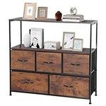 SortWise TV Stand with 5 Storage Drawers, End Table with Wood Top, Side Table Entryway Cabinet for Bedroom, Living Room, Hallway (38.98 x 11.54 x 33.86in)