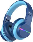 iClever BTH12 Kids Headphones Wireless with Colorful LED Lights, Kids Bluetooth5.2 Headphones, 74/85/94dB Volume Limited & 55H Playtime, Over Ear Headphones & Mic for iPad/Tablet/Airplane/Travel, Blue