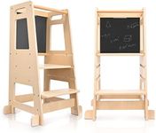Hlieeosfcn Kids Learning Tower 3 Adjustable Heights,Toddler Tower Kitchen Helper with Detachable Chalkboard, Montessori Inspired Toddler Learning Tower for kids 18 Month - 5 Years