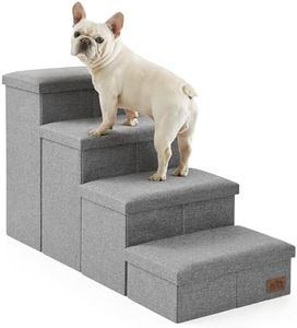 Dog Stairs with Storage, 4-Step Wider Sturdy Dog Steps for Small/Medium/Large Dogs and Older Cats, Folding Doggie Ramp for Bed/Couch/Car Hold Up to 210 lbs (22" H, Grey)