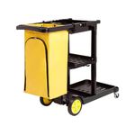 Amazon Basics 611-BLK Cleaning Cart with Zipper Bags and 2 Shelves, Black / Yellow (Previously AmazonCommercial brand)