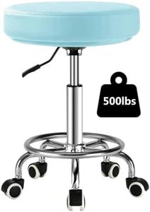 LIMKOMES Adjustable Rolling Stool with Wheels Heavy Duty 500lb Round RollingStool with Footrest, Patent Leather Drafting Stool Chair with Wheels Work Spa Salon Seat,Blue