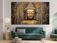 CN RETAILS Lord Buddha Golden Touch painting with frame Big Size(48x30) Wall art for living room,Bedroom,Drawing room,Hotels-Wooden Framed-Digital Painting ss05_07