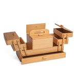 Hobby Gift Wooden Cantilever Sewing Crafting Hobby Storage Box, GB9600, 3 Tier with Drawer