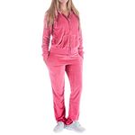 Facitisu Women's 2 Piece Outfits Oversize Velvet Zip Hoodie Sweatshirt & Pants Sweatsuits and Velour Tracksuit Jogging Suit (XXX-Large, Coral)