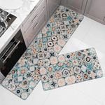 VERVENIX 2 Pcs Kitchen Mat Set – Anti-Slip Waterproof Floor Mats for Kitchen, Sink & Laundry – Soft Cushioned Rugs with Vintage Tile Print Design (120x40 cm + 40x60 cm)