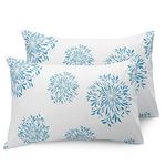 Huesland by Ahmedabad Cotton 144 TC Cotton Pillow Covers Set of 2 - White (Blue Print)