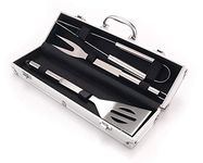 BBQ Tool Set With Personalised Carry Case - 3 Piece BBQ Grill Kit: Spatula, Tongs & Fork - Ideal Outdoor Barbecue Grill Utensils Set - Engraved With Your Custom Text - BBQ Accessories for Him