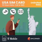 USA Travel SIM Card (4G Data,16 Days) - 3-in-1 Data SIM Card - Standard, Micro & Nano SIM Card - Unlimited Calls & SMS to US, Hawaiian Mobiles & Landlines