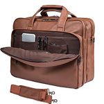 seyfocnia Leather Laptop Bag, Men's 15.6 Inches Messenger Briefcase Business Satchel Computer Handbag Shoulder Bag Fits 15.6 Inch Laptop Computer (Brown)