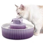 NautyPaws Ceramic Cat Water Fountain, Pet Ceramic Water Fountain, 2.1 L Drinking Fountains Bowl for Cats and Dogs with Replacement Filters and Foam(Purple)