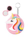 le delite (1 Piece Portable Unicorn Folding Pocket Mirror Hook Keyring Vanity Pink Hairbrush Silicon Unicorn Cosmetic Mirror Compact Key Ring Hook Keychain Gift Girls Kids