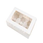 12 Packs White Cupcake Boxes 6 Holes with Window (6.3x9.45x3 Inches), Rectangle Cup Cake Boxes for Cupcakes Muffins Desserts, Suitable for Home Baking, Party, Wedding, Christmas, halloween, Cake Shop