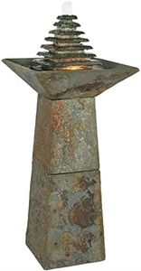 Sunnydaze 40-Inch Layered Slate Pyramid Outdoor Water Fountain with LED Light