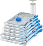 Amazon Basics Multiple Vacuum Compression Zipper Storage Bags with Hand Pump, 6-Pack (2 Jumbo, 2 Large, 2 Medium), Transparent