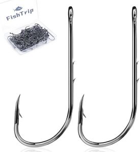 FishTrip Baitholder Hooks Fishing Offset- 100pcs Bait Holder Fish Hook Double Barbed/Long Shank/Closed Eye/Black for Fishing Rigs Freshwater Saltwater 12#