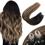 Sunny Hair Micro Beads Hair Extensions Invisible Micro Loop Hair Extensions Human Hair Straight Micro Ring Hair 50G/50S Micro Link Hair Extensions for Women Black Balayage Brown Ombre Blonde 14inch