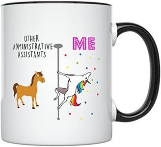 Younique Designs Administrative Assistant Mug, 11 Ounces, White, Unicorn Mug (Black Handle)