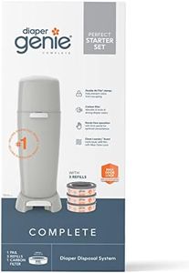 Diaper Genie Complete Diaper Pail (Grey) with Odor Control | Includes 1 Diaper Trash Can, 3 Refill Bags, 1 Carbon Filter, 4 Piece Set